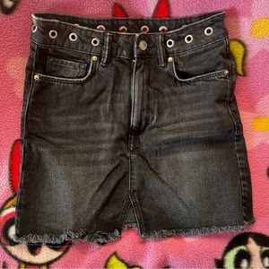 All Saints Lila grommet waist black denim mini skirt